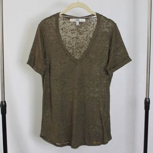 BEDO Deep V-Neck Brown Sheer T-Shirt